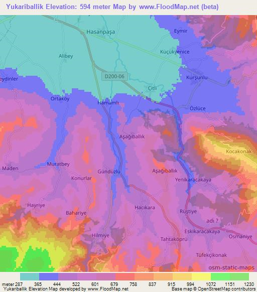 Yukariballik,Turkey Elevation Map