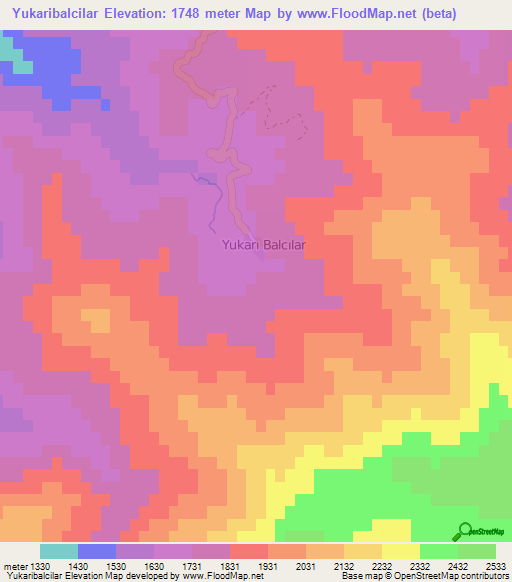 Yukaribalcilar,Turkey Elevation Map