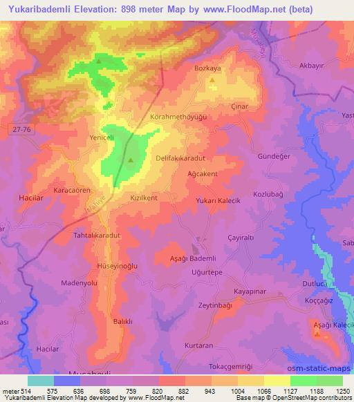 Yukaribademli,Turkey Elevation Map