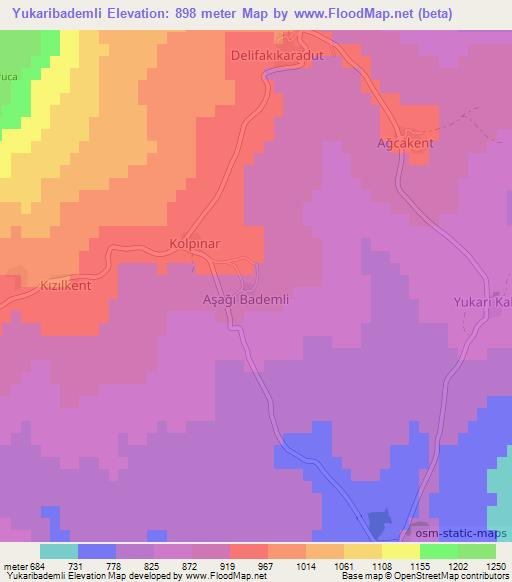 Yukaribademli,Turkey Elevation Map