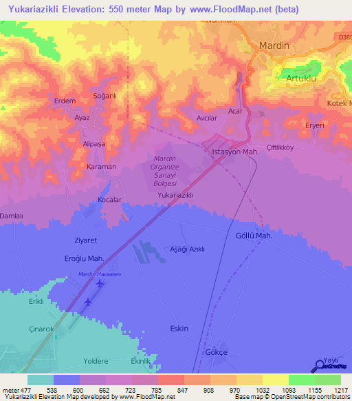 Yukariazikli,Turkey Elevation Map