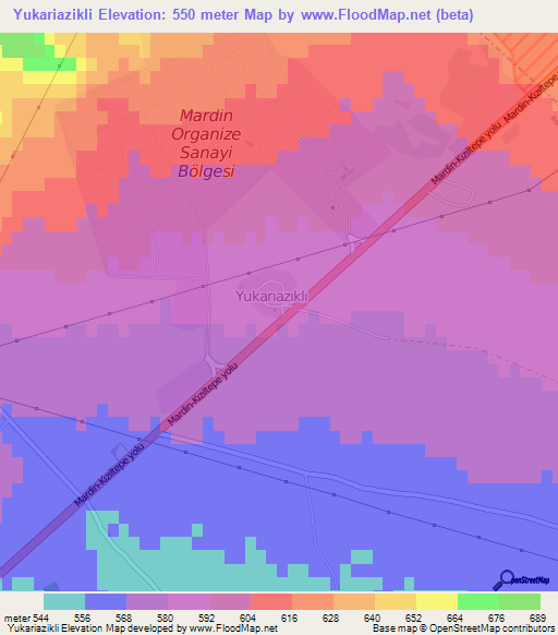 Yukariazikli,Turkey Elevation Map