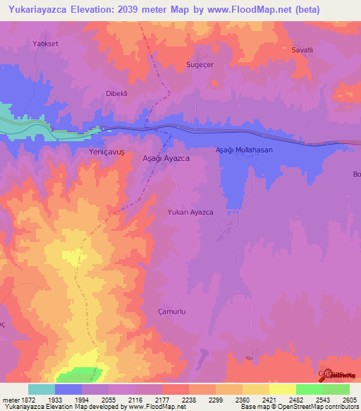 Yukariayazca,Turkey Elevation Map