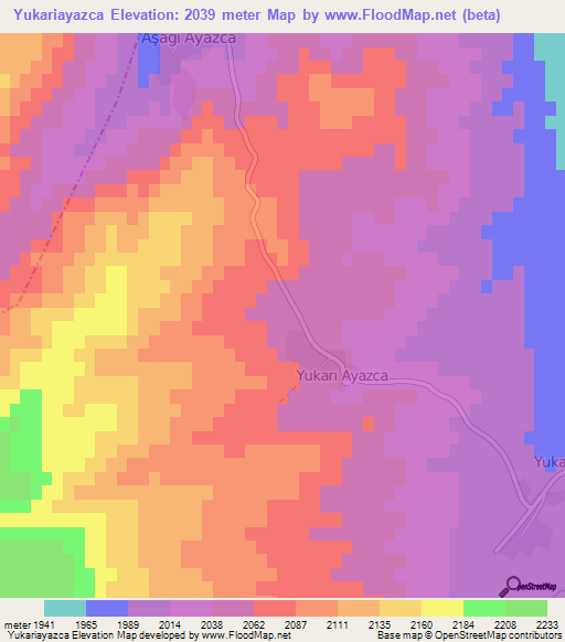 Yukariayazca,Turkey Elevation Map