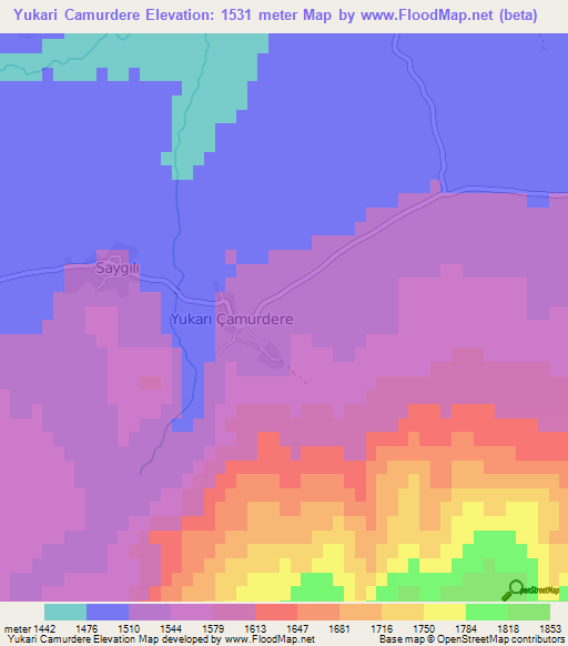 Yukari Camurdere,Turkey Elevation Map