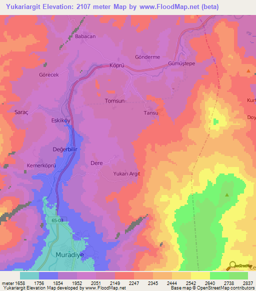 Yukariargit,Turkey Elevation Map