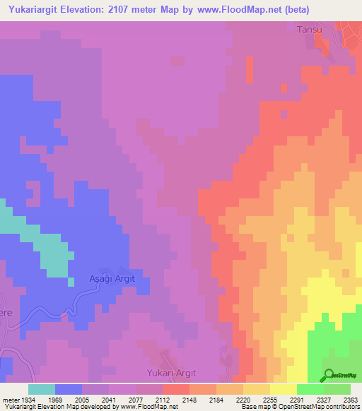 Yukariargit,Turkey Elevation Map