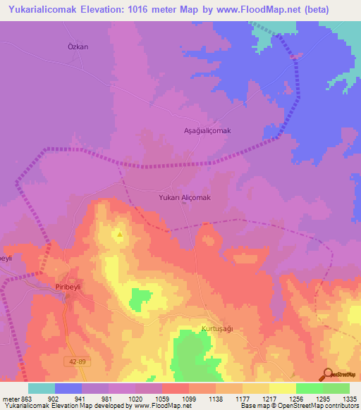 Yukarialicomak,Turkey Elevation Map