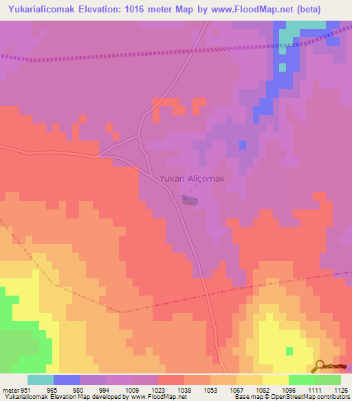 Yukarialicomak,Turkey Elevation Map