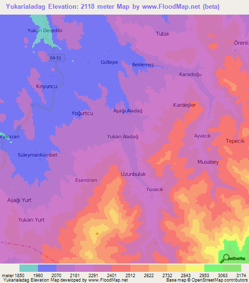 Yukarialadag,Turkey Elevation Map