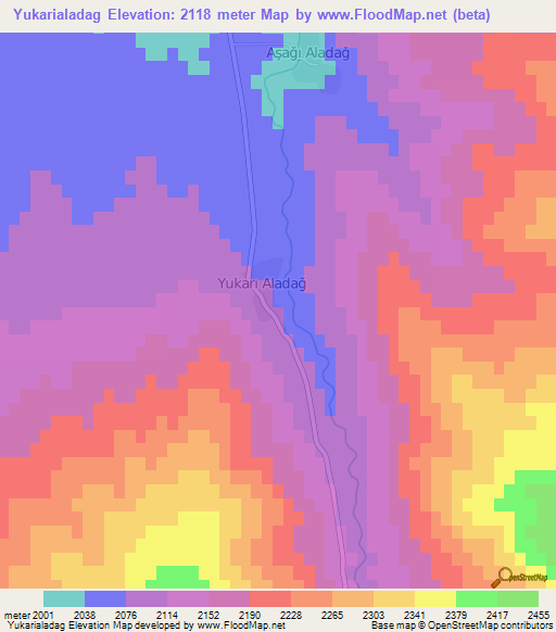 Yukarialadag,Turkey Elevation Map