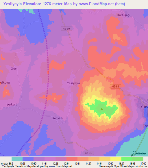 Yesilyayla,Turkey Elevation Map