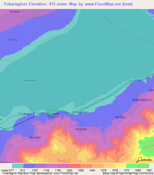 Yukariaginsi,Turkey Elevation Map