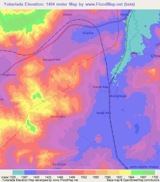 Yukariada,Turkey Elevation Map