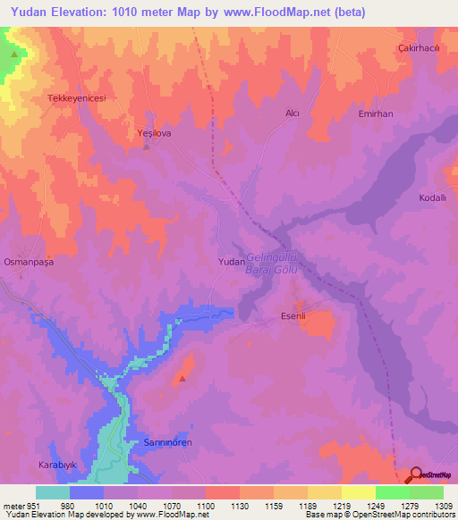 Yudan,Turkey Elevation Map