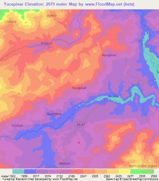 Yucepinar,Turkey Elevation Map