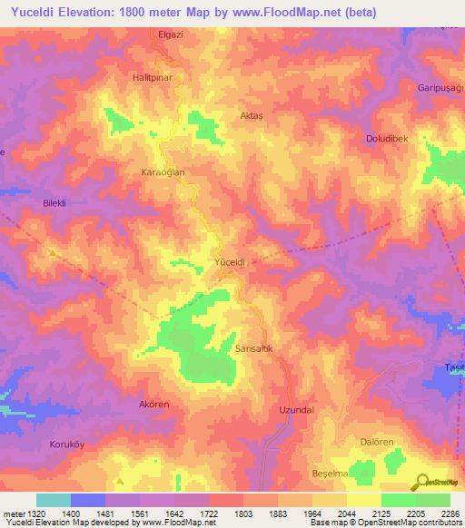 Yuceldi,Turkey Elevation Map