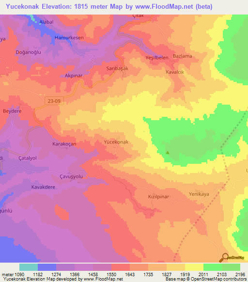 Yucekonak,Turkey Elevation Map