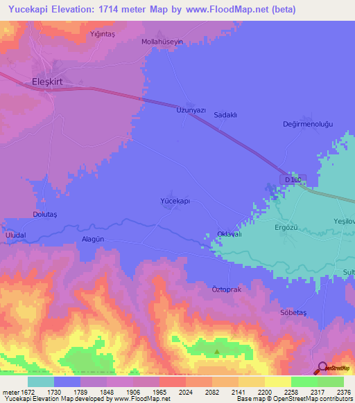 Yucekapi,Turkey Elevation Map