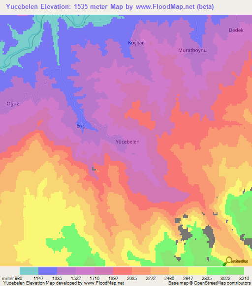 Yucebelen,Turkey Elevation Map