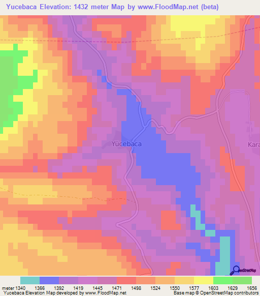 Yucebaca,Turkey Elevation Map