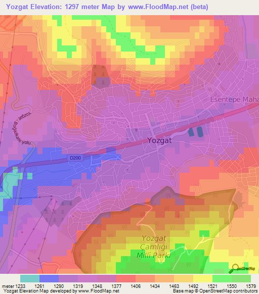 Yozgat,Turkey Elevation Map