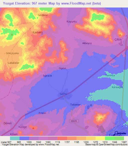 Yozgat,Turkey Elevation Map