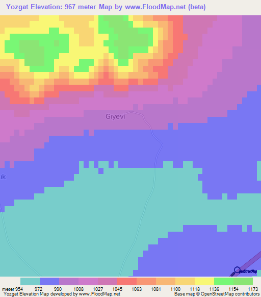 Yozgat,Turkey Elevation Map