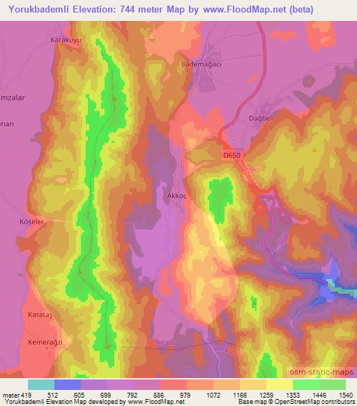 Yorukbademli,Turkey Elevation Map