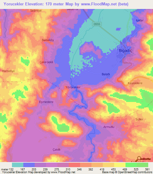 Yorucekler,Turkey Elevation Map