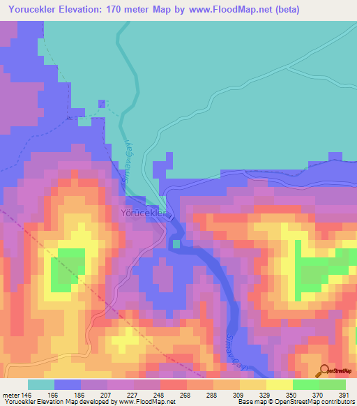 Yorucekler,Turkey Elevation Map