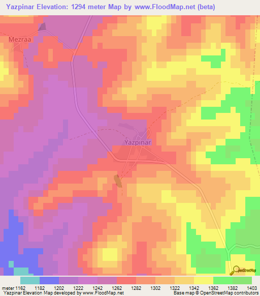 Yazpinar,Turkey Elevation Map