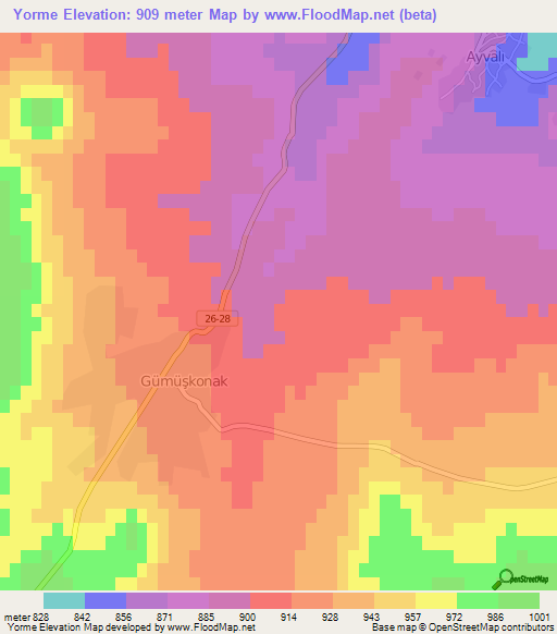 Yorme,Turkey Elevation Map