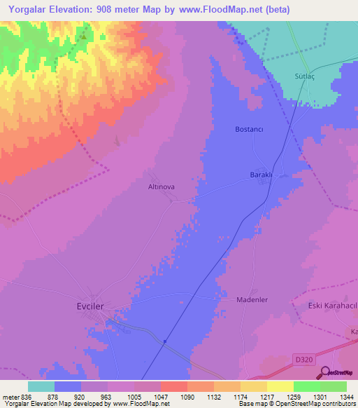 Yorgalar,Turkey Elevation Map