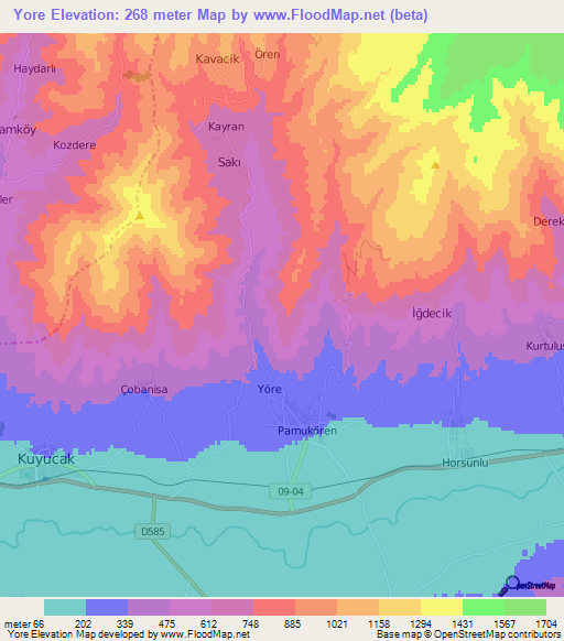 Yore,Turkey Elevation Map