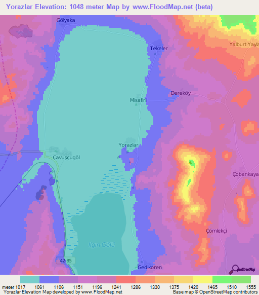 Yorazlar,Turkey Elevation Map