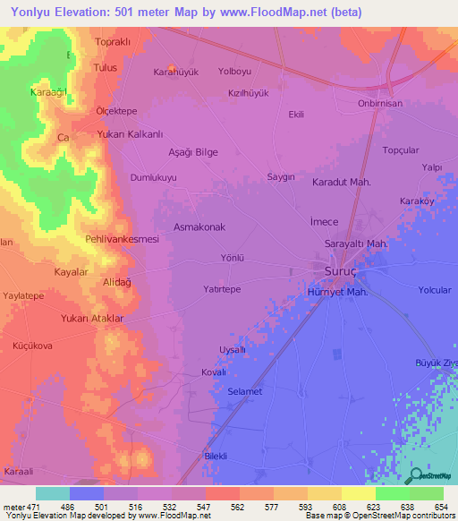Yonlyu,Turkey Elevation Map