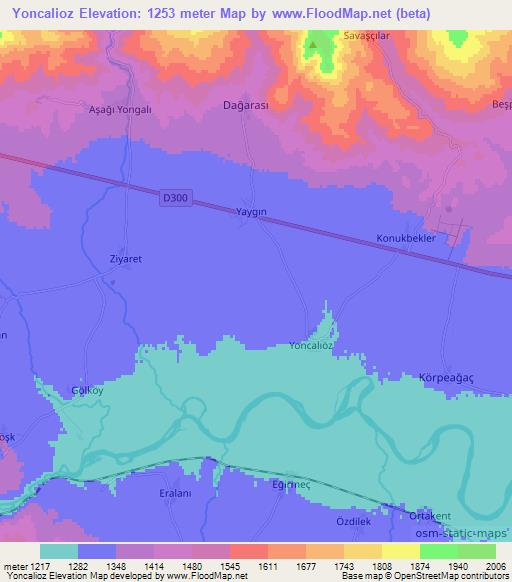 Yoncalioz,Turkey Elevation Map