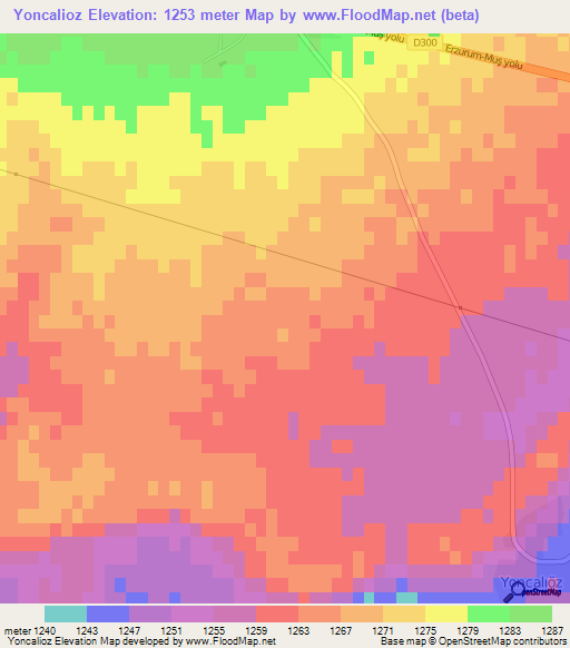 Yoncalioz,Turkey Elevation Map