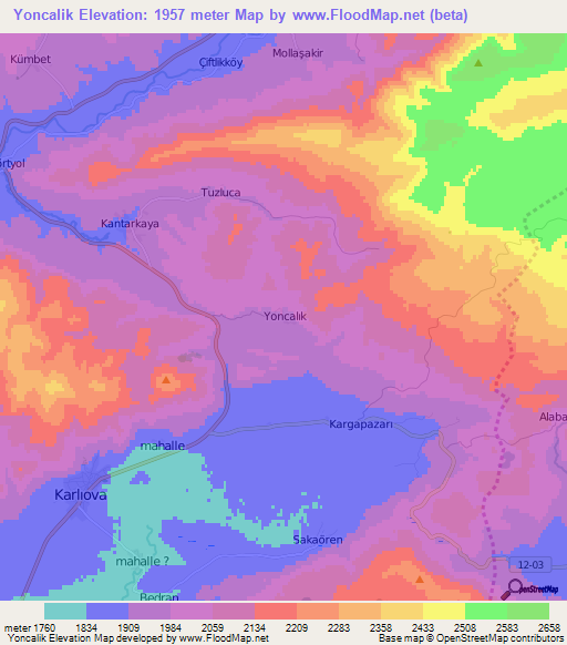 Yoncalik,Turkey Elevation Map