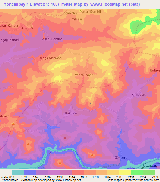 Yoncalibayir,Turkey Elevation Map