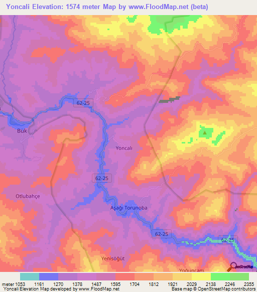 Yoncali,Turkey Elevation Map