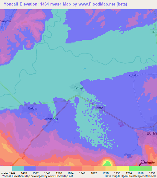 Yoncali,Turkey Elevation Map