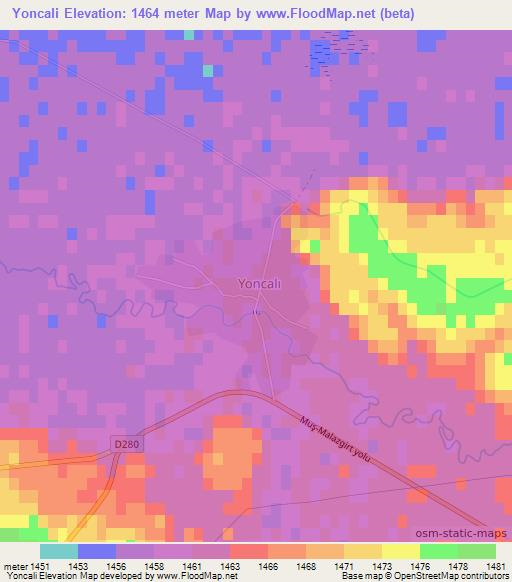 Yoncali,Turkey Elevation Map