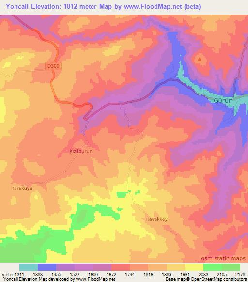 Yoncali,Turkey Elevation Map