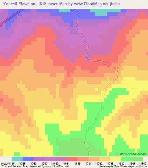 Yoncali,Turkey Elevation Map