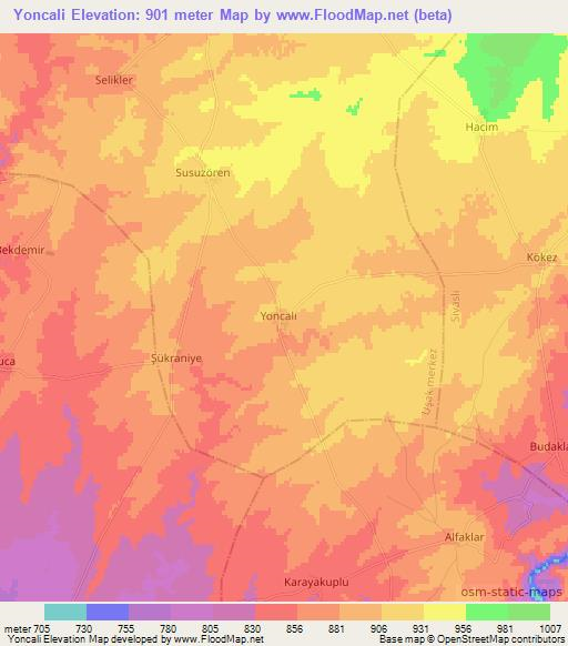 Yoncali,Turkey Elevation Map