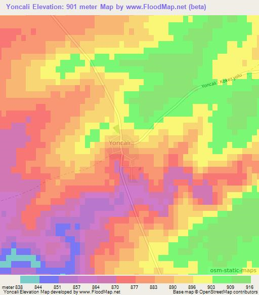 Yoncali,Turkey Elevation Map