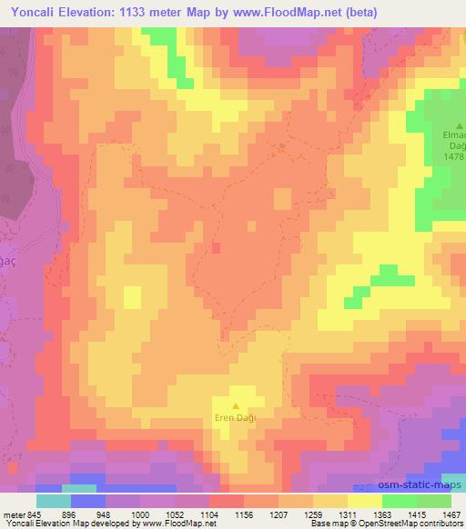 Yoncali,Turkey Elevation Map