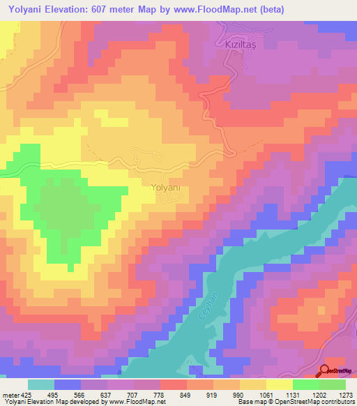 Yolyani,Turkey Elevation Map